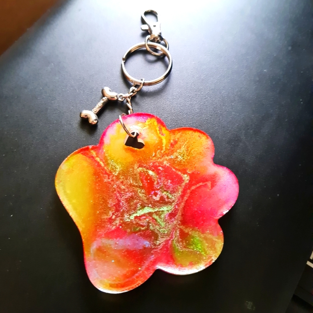 Paw print keychain dog bone charm